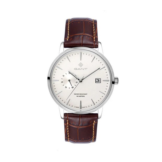 GANT men's watch white dial brown leather strap 43mm, imported from the UK