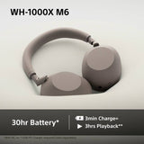 Sony WH-1000XM6 noise cancelling over-ear headphones Sandstone, UK version