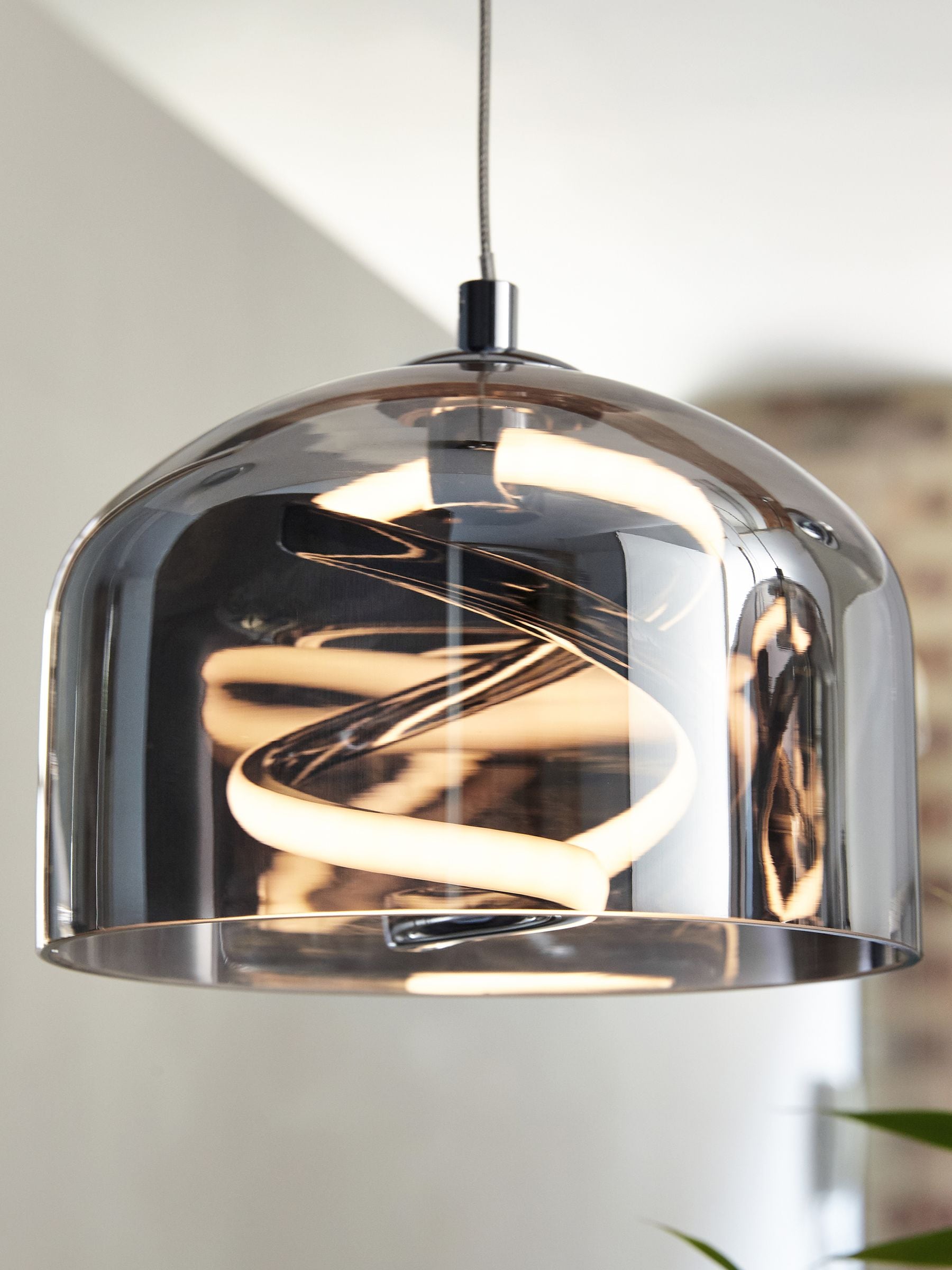 Smoke Grey Helix three-light linear ceiling pendant, UK version