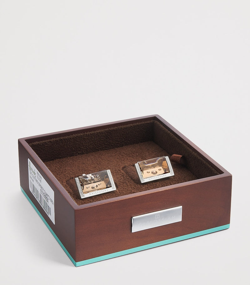Tateossian sterling silver and smoky quartz cufflinks - British product