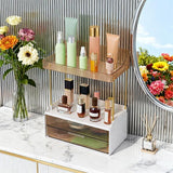 Livingandhome Desktop Makeup Organiser amber with 2 drawers, imported from the UK