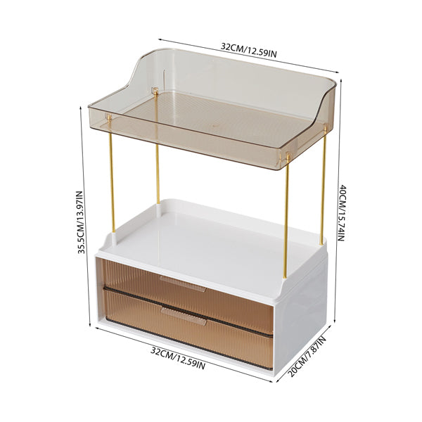 Livingandhome Desktop Makeup Organiser amber with 2 drawers, imported from the UK