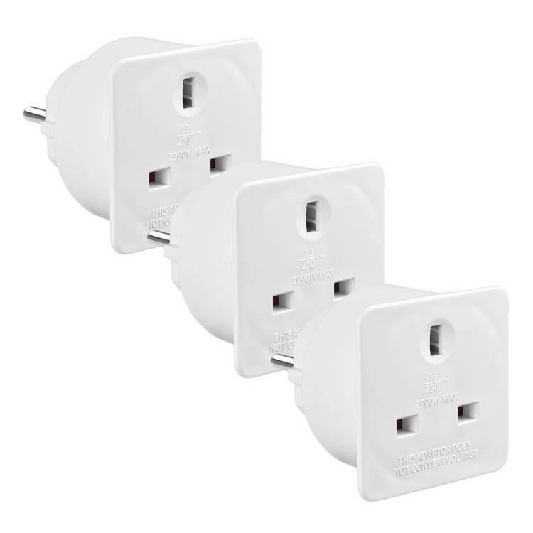 Masterplug UK to Europe Travel Adaptor - 3 Pack
