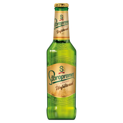 Staropramen Unfiltered Pilsner beer bottle 500ml (British brand)