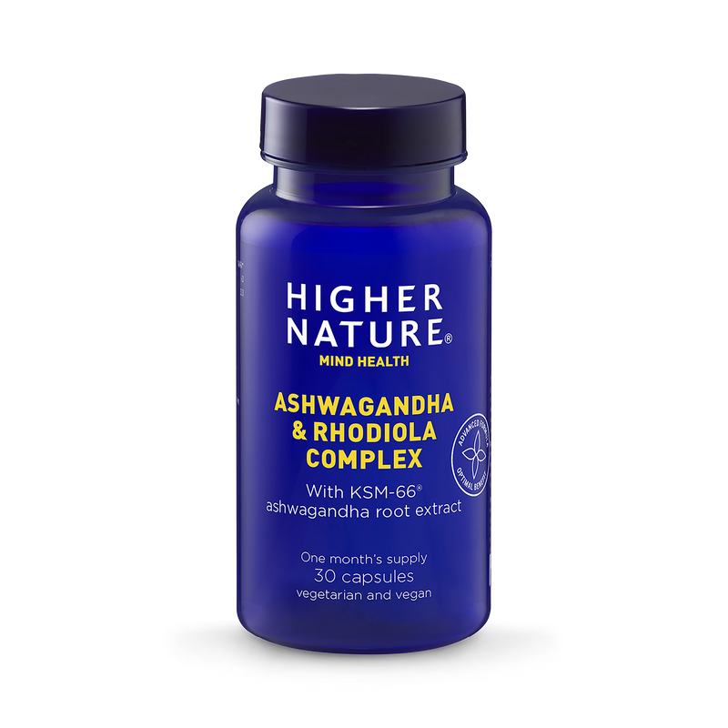 Higher Nature ashwagandha rhodiola complex KSM-66 30 capsules - British product