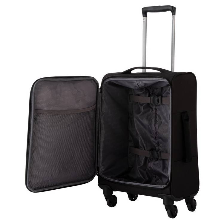 Featherstone 4 wheel soft cabin-size suitcase black, imported from the UK