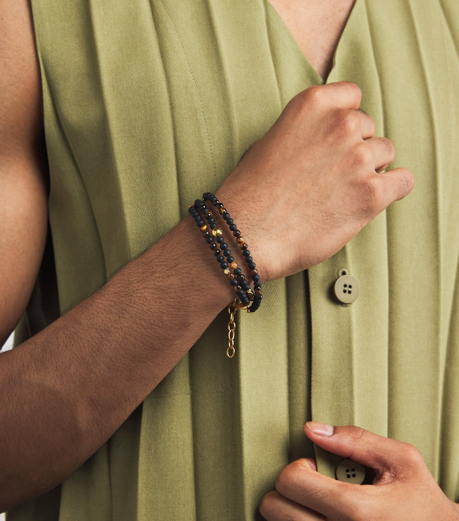 Nialaya gold-plated tiger eye and onyx beaded bracelet, UK version