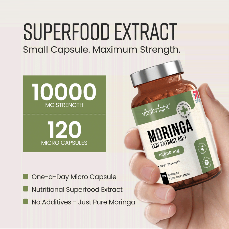 VitaBright Moringa leaf extract 10,000mg capsules 120 count, UK version