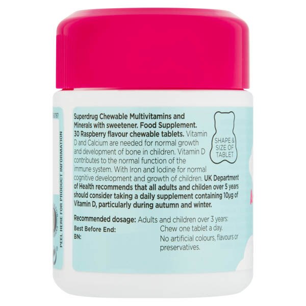 Superdrug Kids Chewable Multivitamins Raspberry Flavour 30s