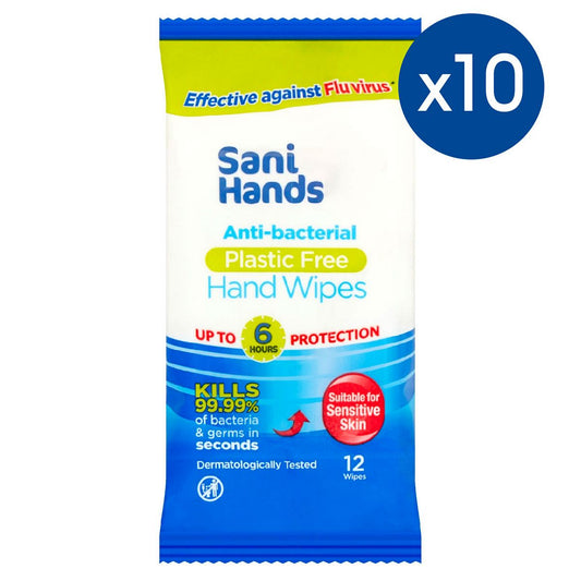 Pack of 10 SaniHands Antibacterial Hand Wipes 12 pack General Health & Remedies Boots   