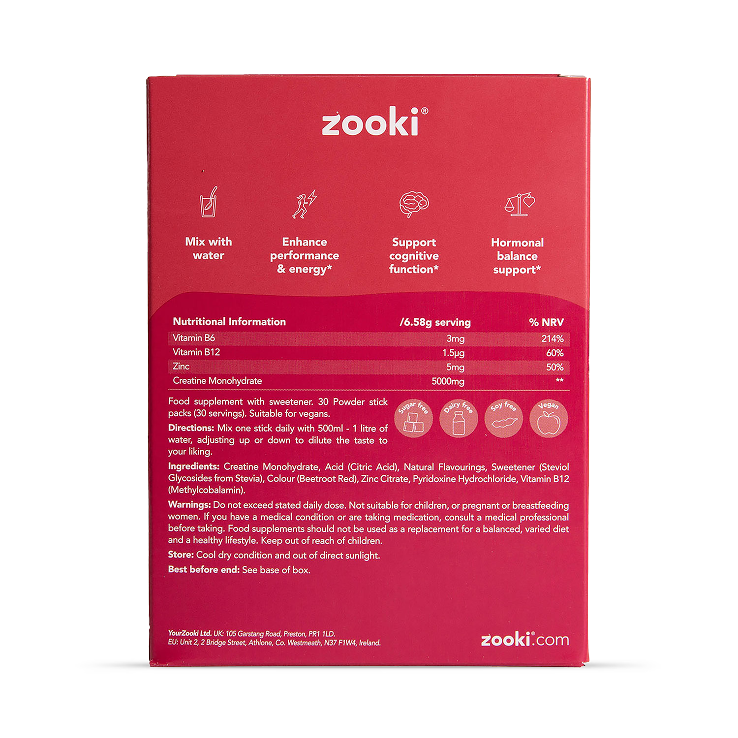 Zooki Creatine+ for Women powder Summer Fruits flavour 30 sachets (British brand)