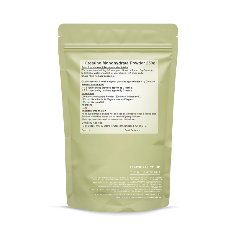 Peak Supps micronised creatine monohydrate powder 250g, UK version