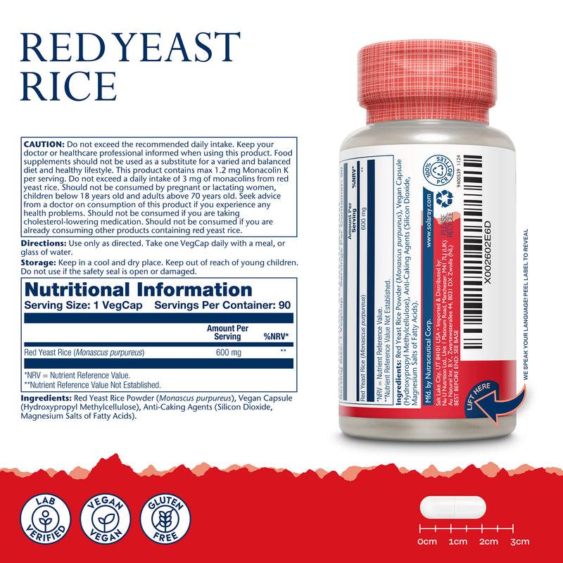 Solaray Red Yeast Rice supplement 600mg 90 capsules, UK version