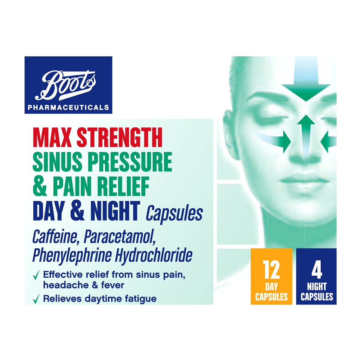 Boots Pharmaceuticals Max Strength Sinus Pressure & Pain Relief Day & Night - 16 Capsules GOODS Boots   