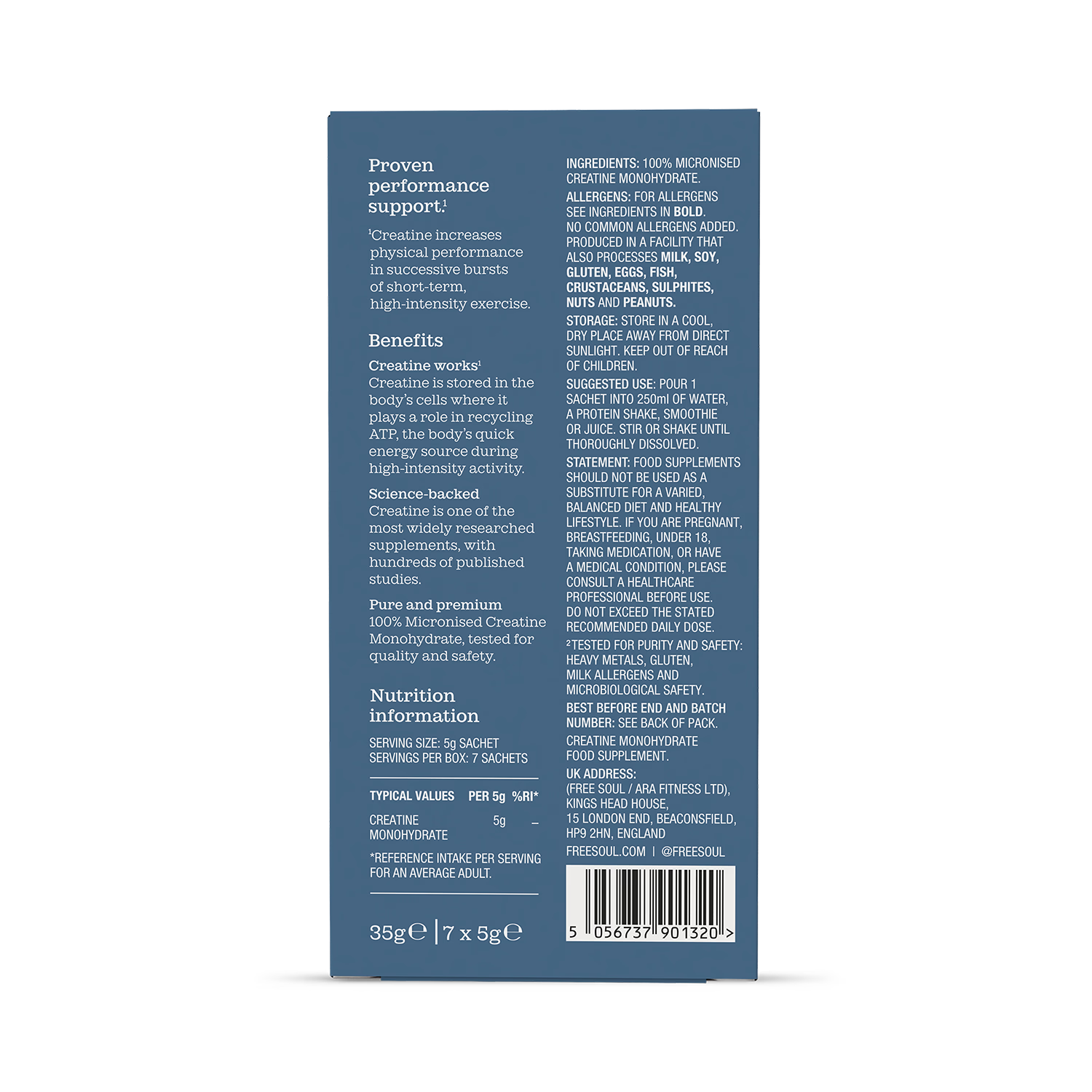 Free Soul creatine monohydrate 7 sachets, imported from the UK