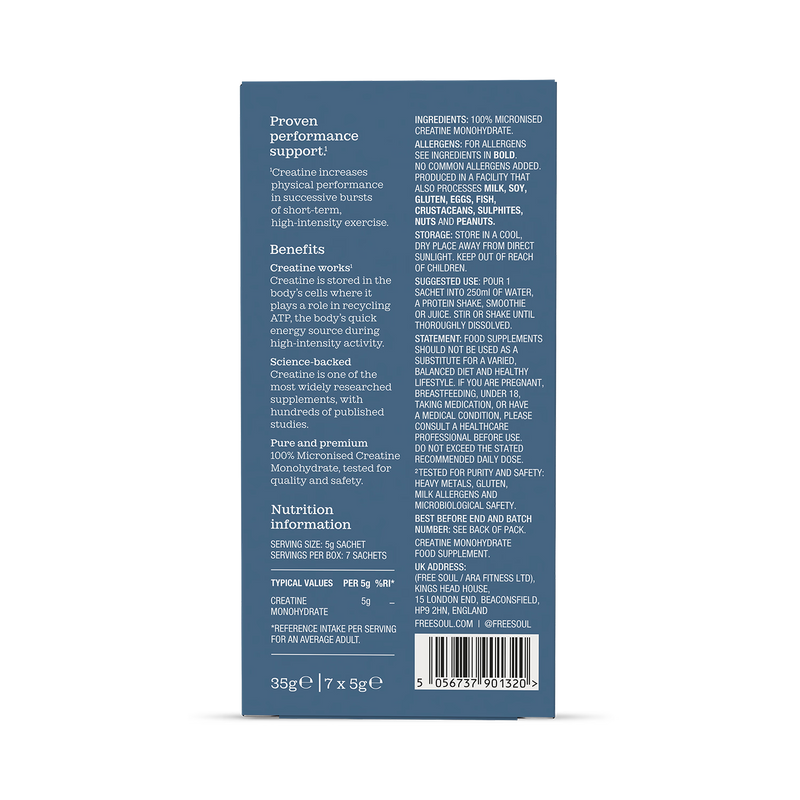 Free Soul creatine monohydrate 7 sachets, imported from the UK