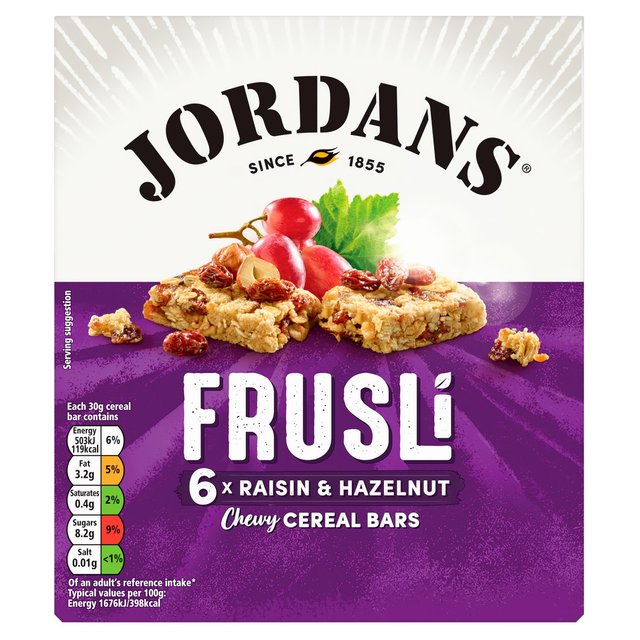 Jordans Raisin & Hazelnut Frusli Cereal Bars   6 x 30g Cereals M&S   