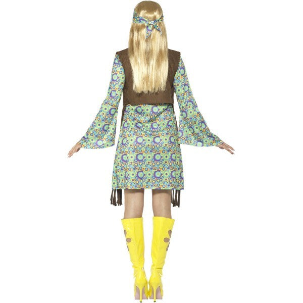 Smiffys 60s Hippie Chick Costume with dress, waistcoat, medallion, headband - British product
