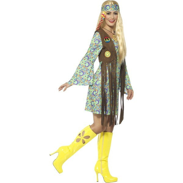 Smiffys 60s Hippie Chick Costume with dress, waistcoat, medallion, headband - British product