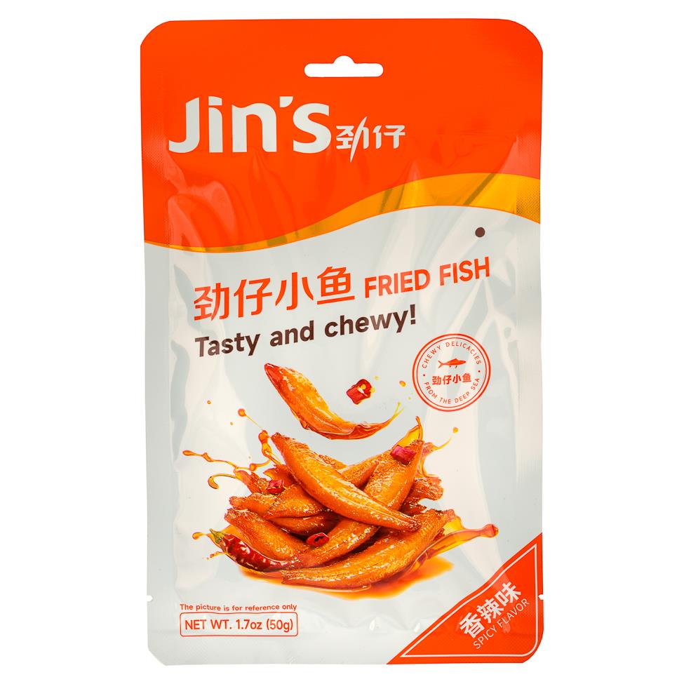Jinzai fried fish snack spicy flavour, imported from the UK