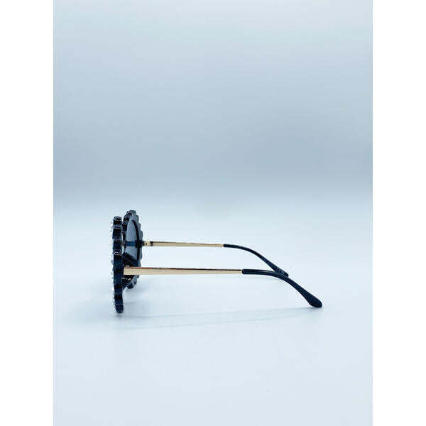 SVNX round floral gem novelty sunglasses black one size, imported from the UK