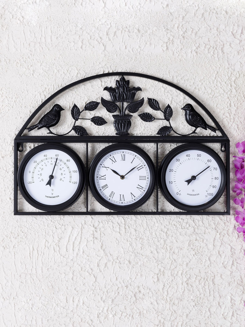 Charles Bentley black outdoor wall clock thermometer hygrometer - British product