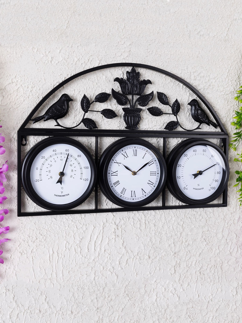 Charles Bentley black outdoor wall clock thermometer hygrometer - British product