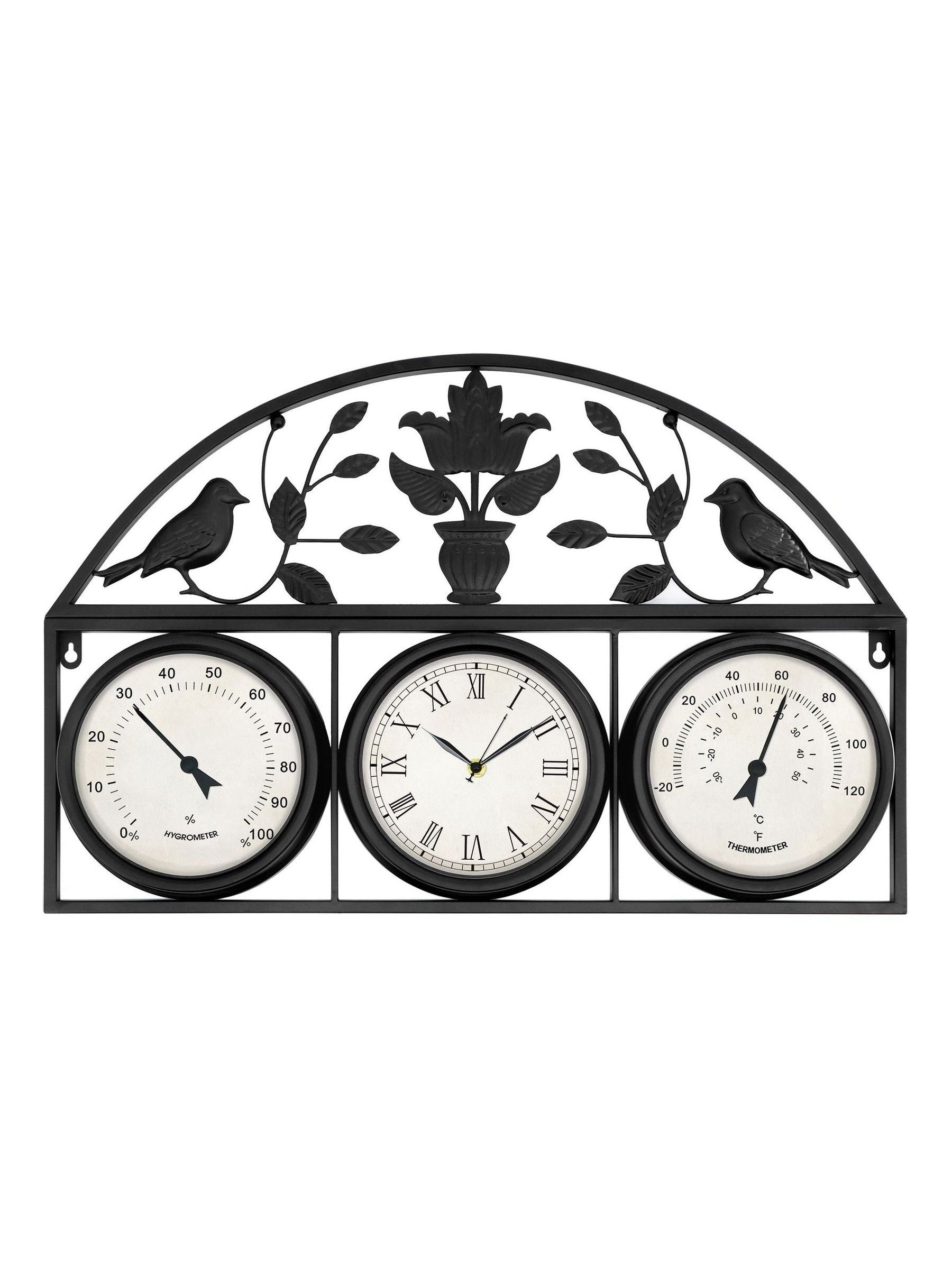 Charles Bentley black outdoor wall clock thermometer hygrometer - British product