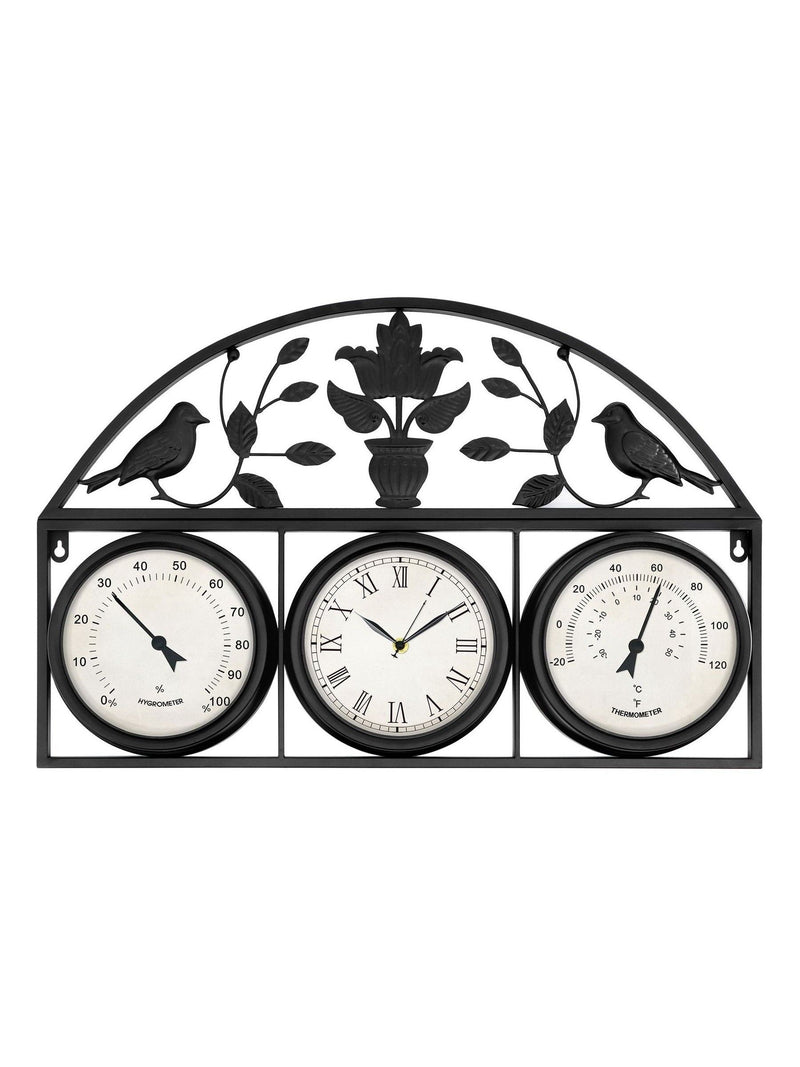 Charles Bentley black outdoor wall clock thermometer hygrometer - British product