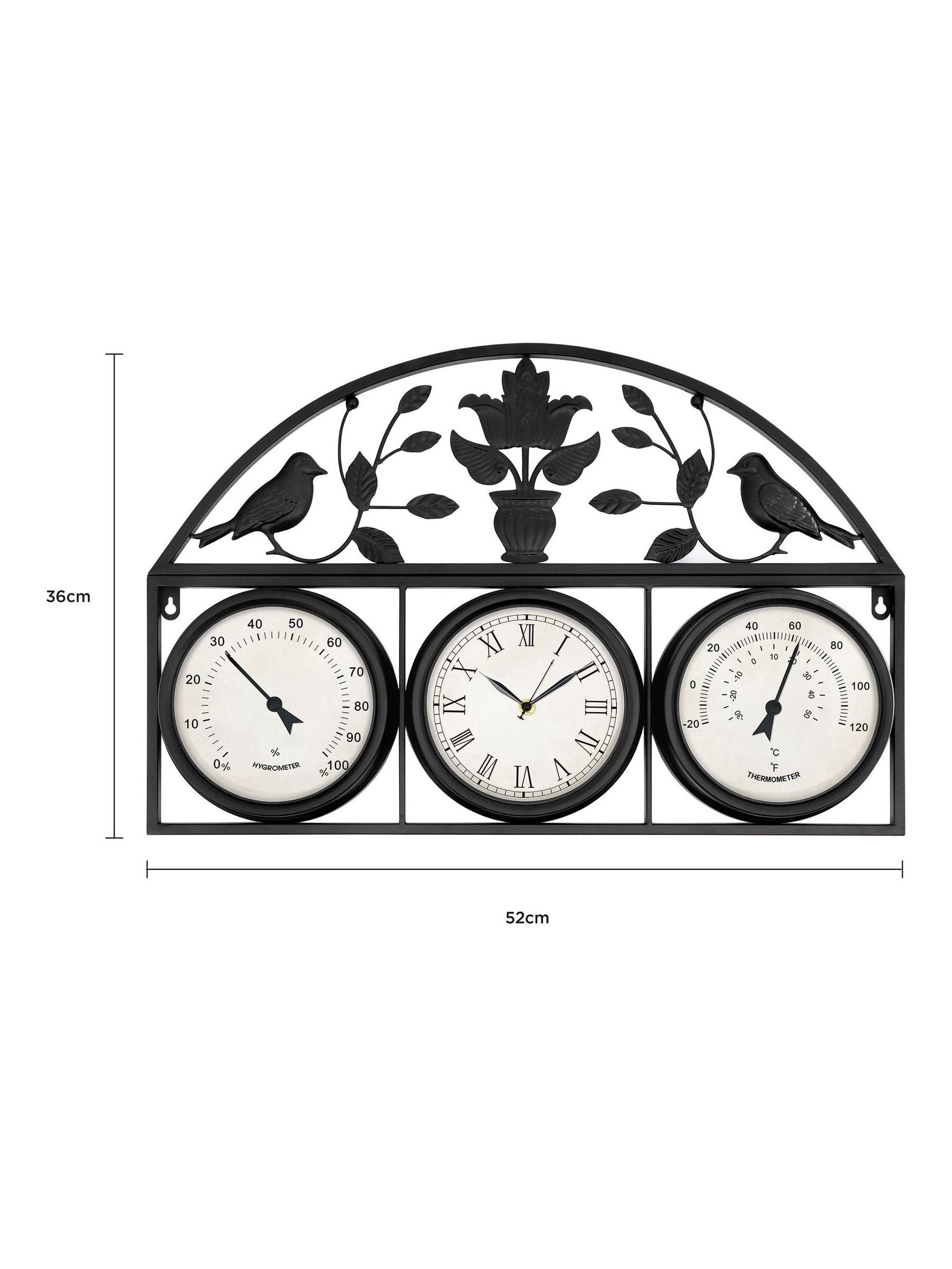 Charles Bentley black outdoor wall clock thermometer hygrometer - British product