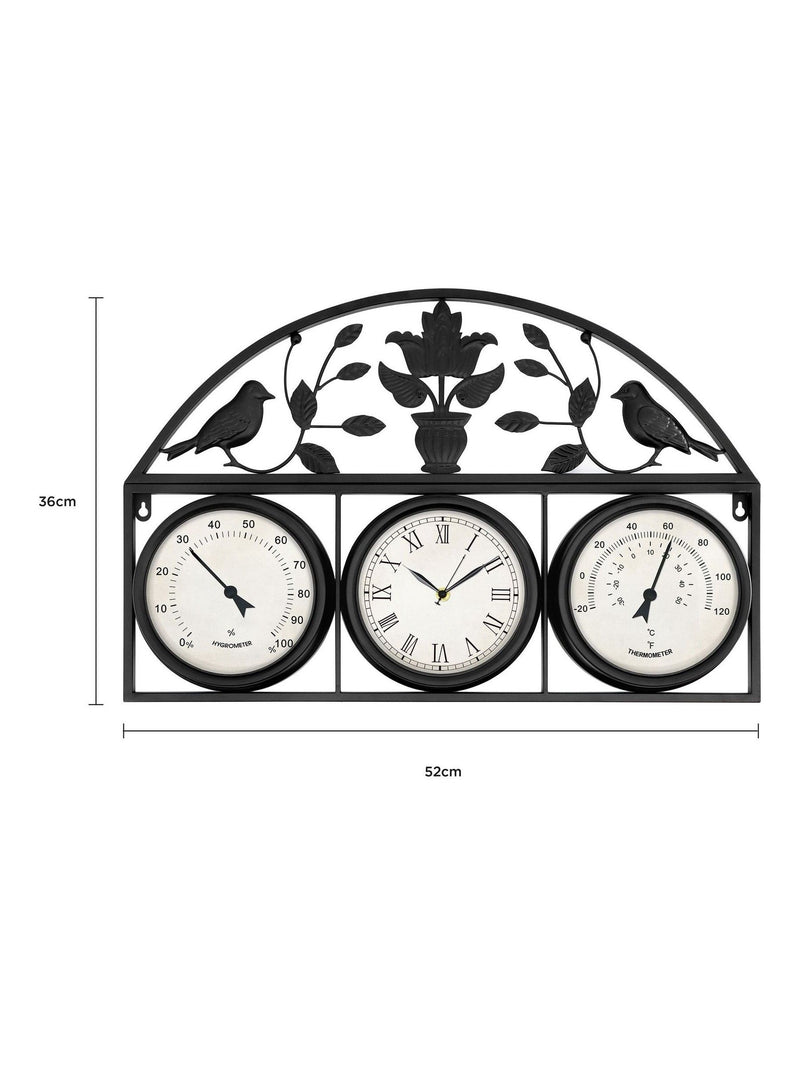Charles Bentley black outdoor wall clock thermometer hygrometer - British product