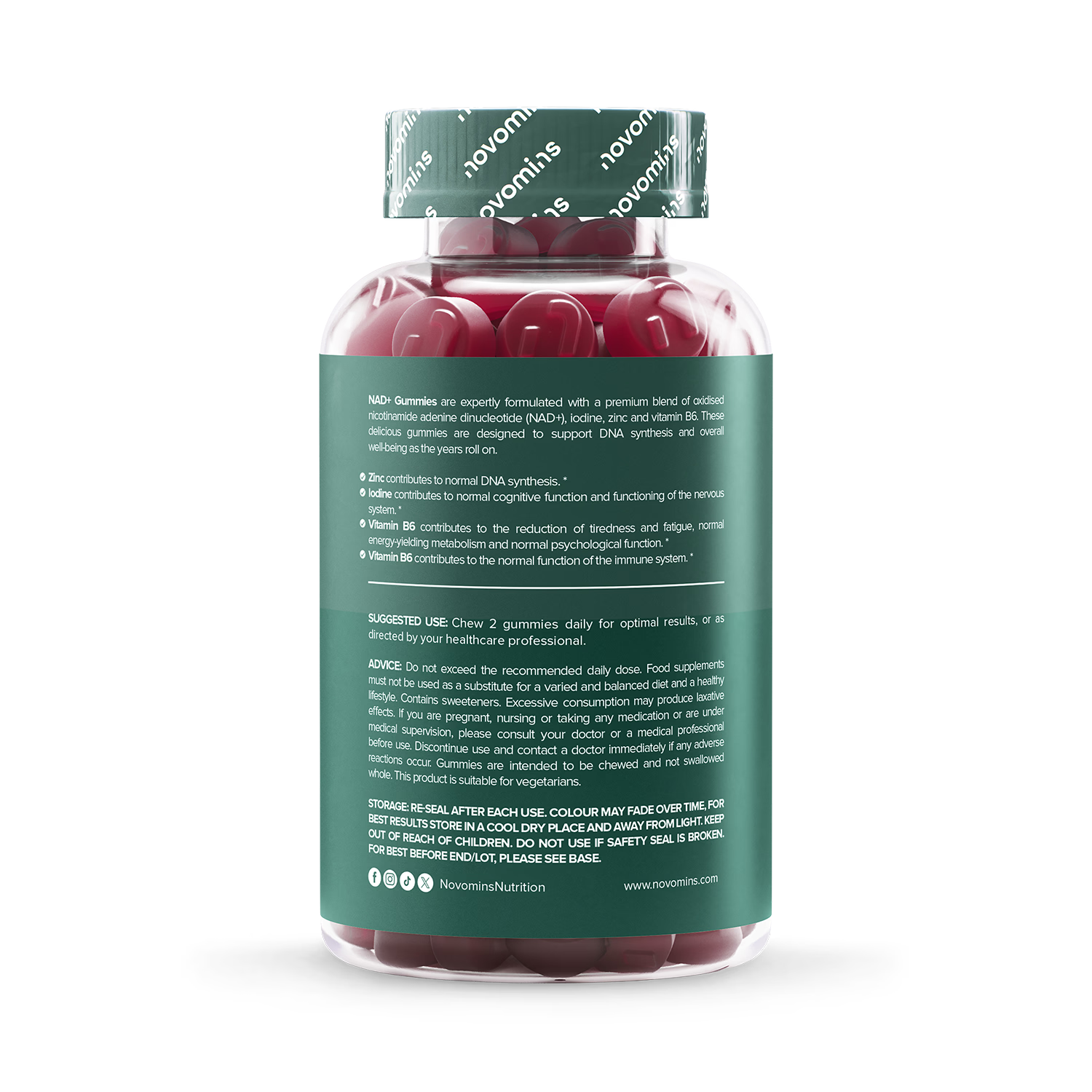 Novomins NAD+ blackberry flavour gummies 60 count, imported from the UK