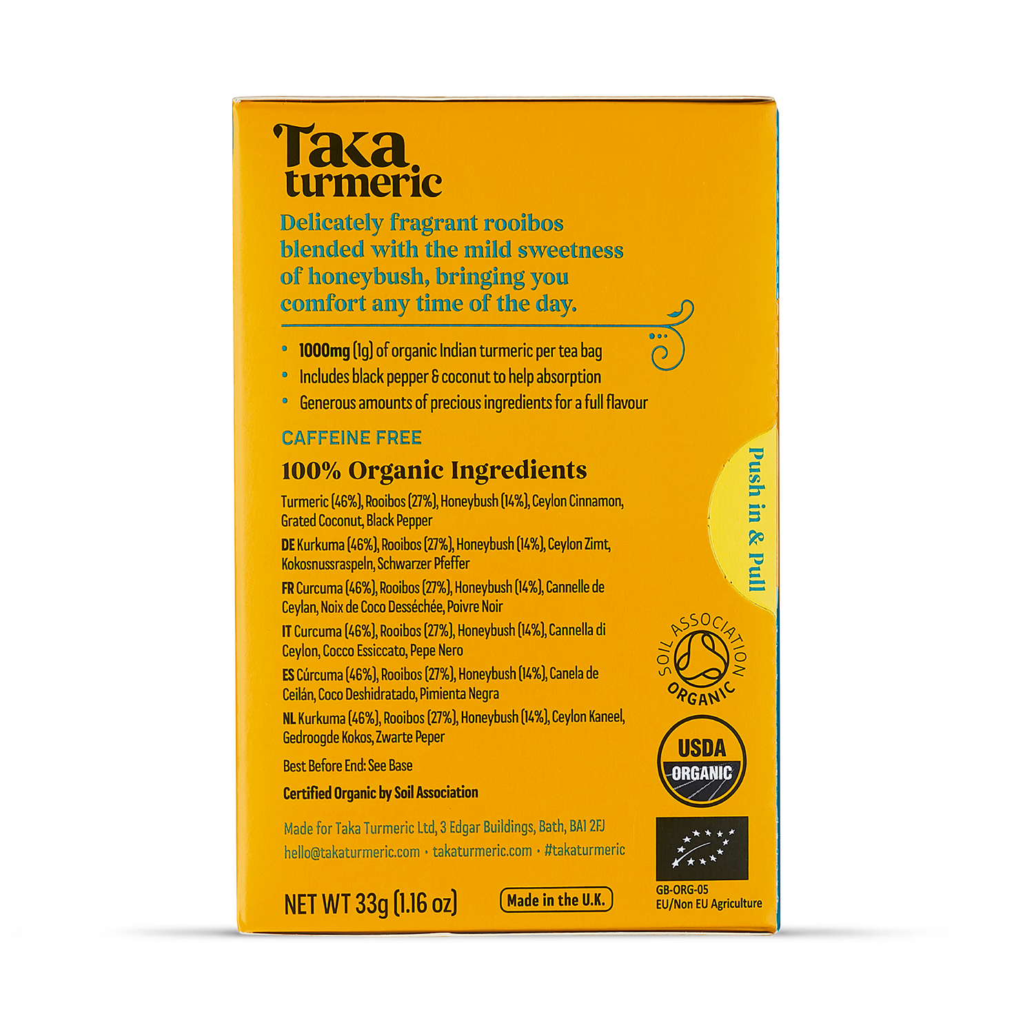 Taka Turmeric organic rooibos honeybush turmeric tea 15 teabags, UK version