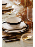 Mikasa White Luxe Deco China Dinner Plate with Gold Rim Set of 4, imported from the UK