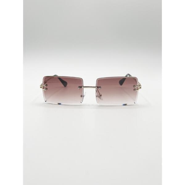 SVNX frameless rectangle sunglasses in brown with gold frame (British brand)