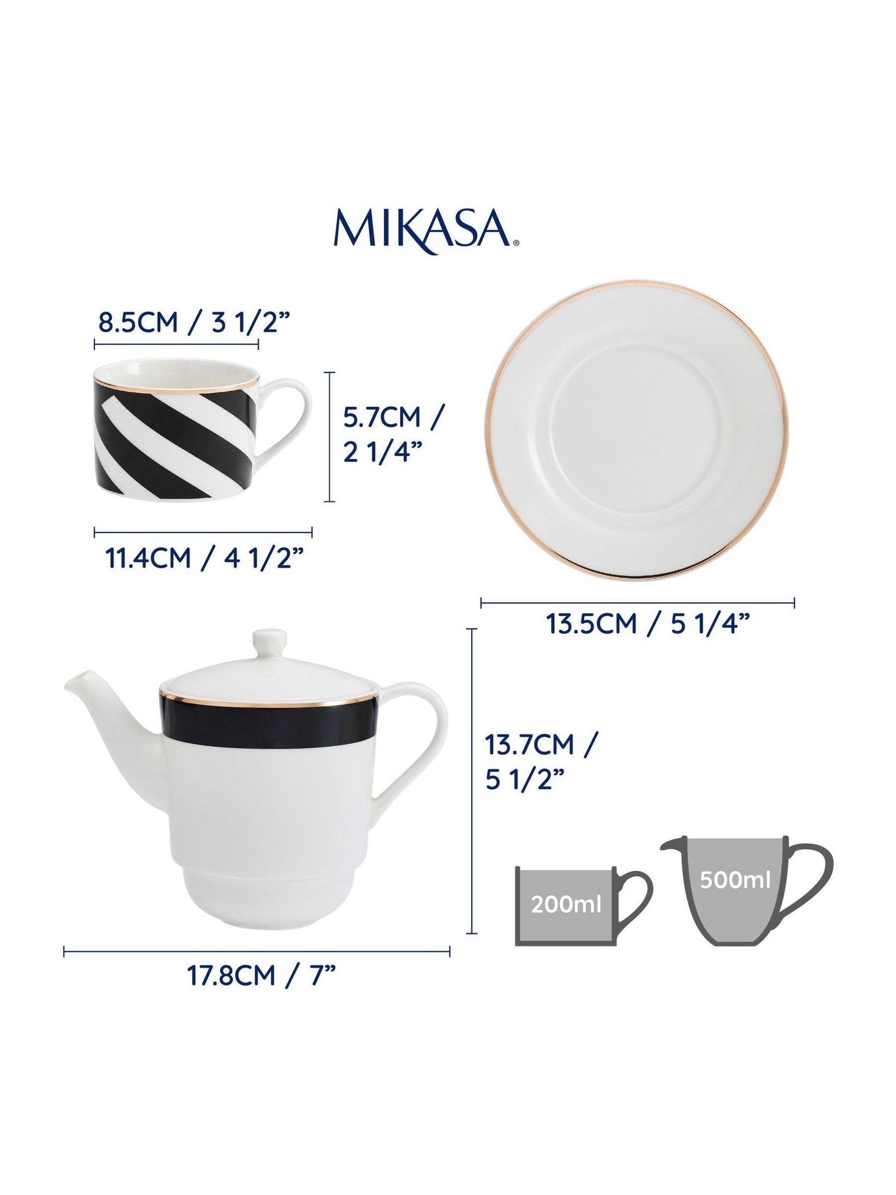 Mikasa White Luxe Deco China Stacking Teapot and Cup for One