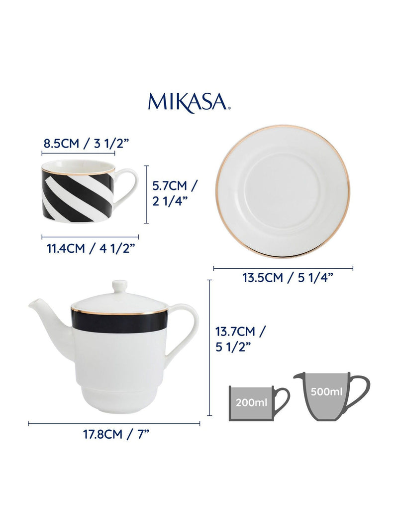 Mikasa White Luxe Deco China Stacking Teapot and Cup for One