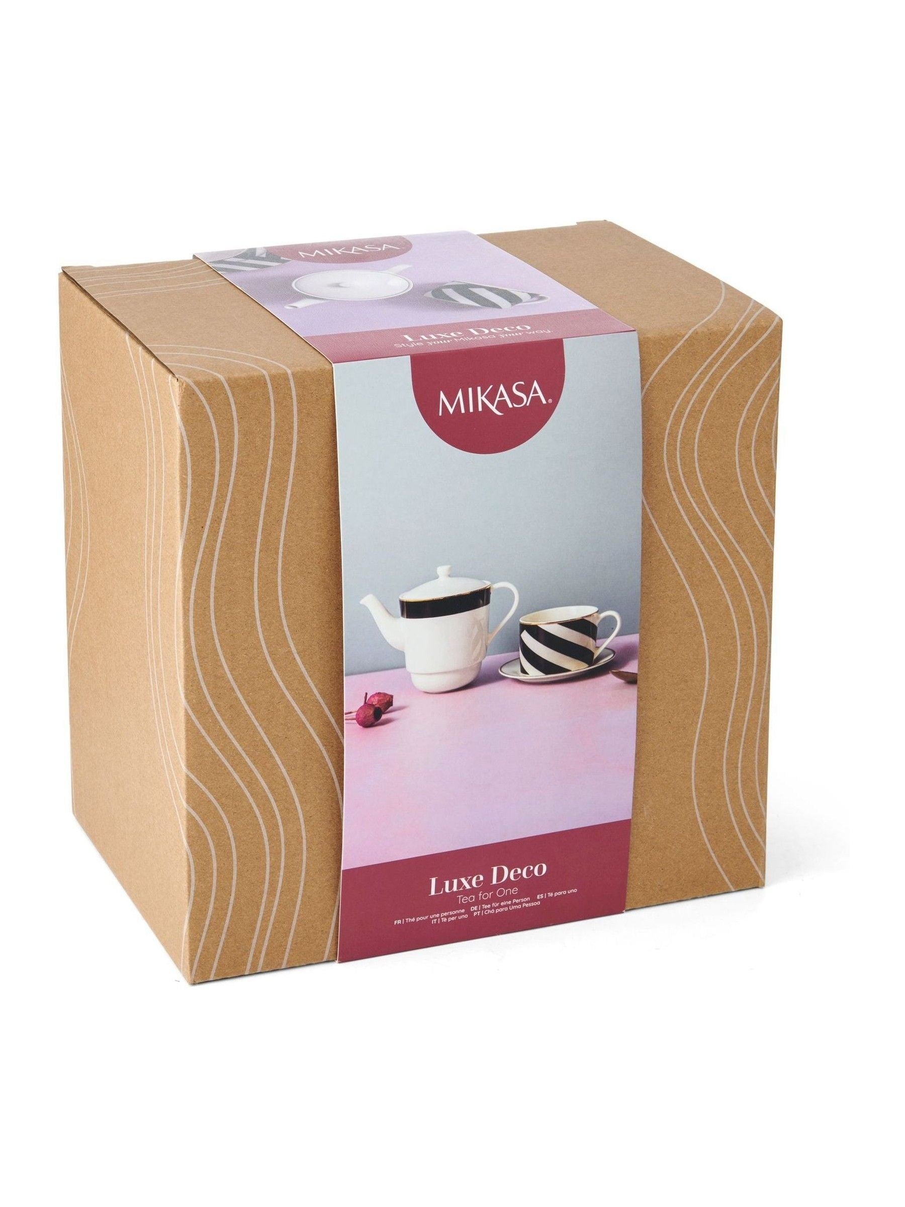 Mikasa White Luxe Deco stacking teapot and cup set, imported from the UK