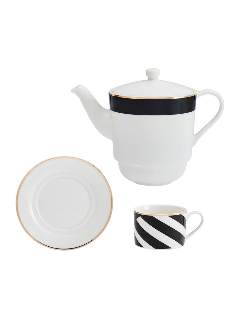 Mikasa White Luxe Deco China Stacking Teapot and Cup for One