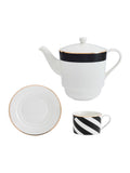 Mikasa White Luxe Deco China Stacking Teapot and Cup for One