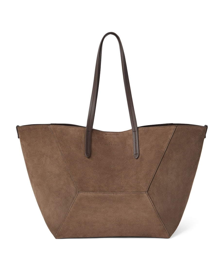 Brunello Cucinelli medium suede BC duo tote bag, imported from the UK