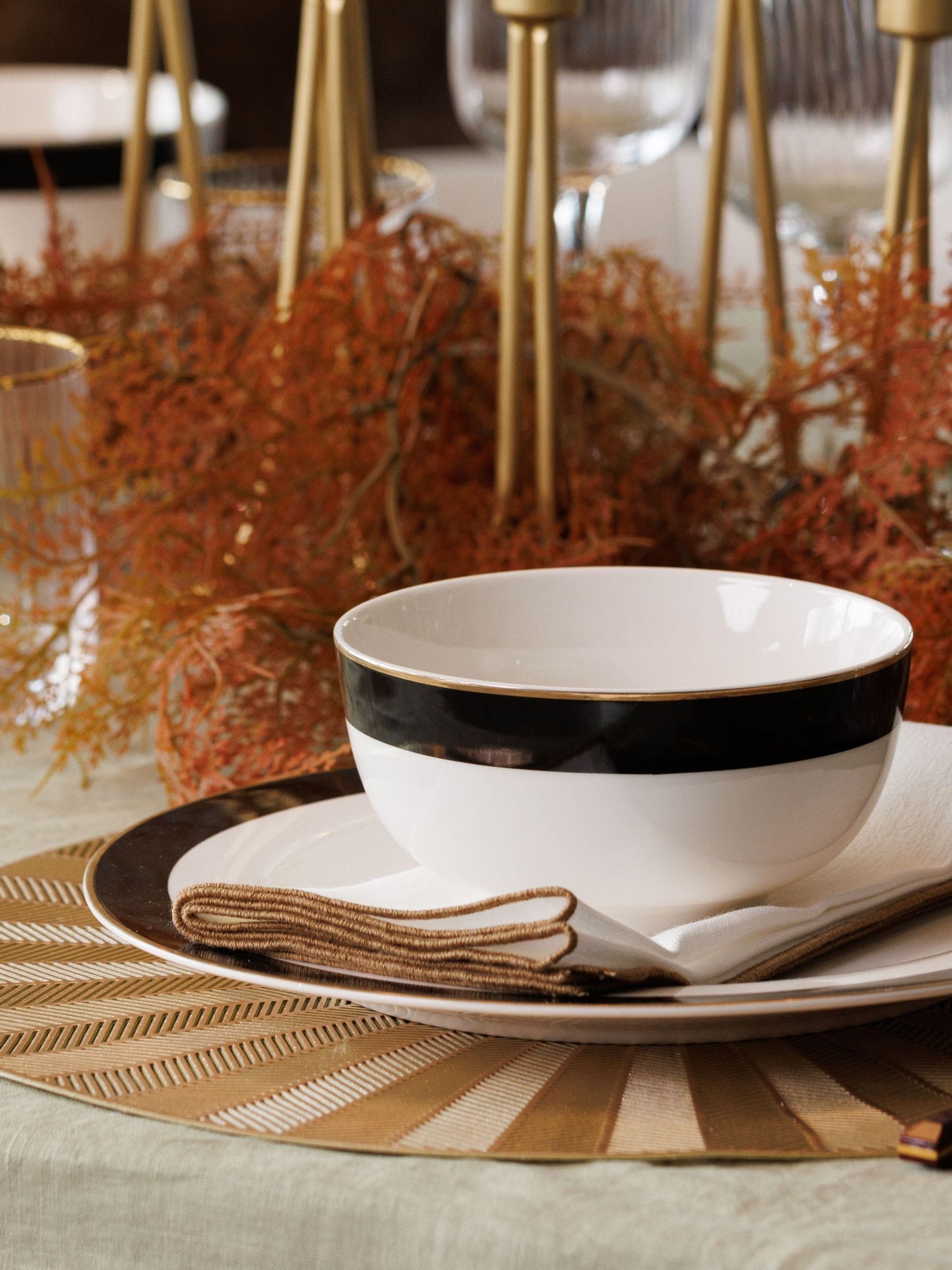 Mikasa white cereal bowl set with gold rim, imported from the UK