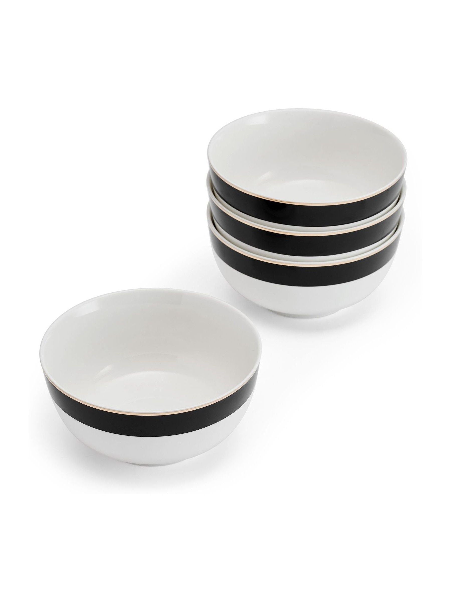 Mikasa white cereal bowl set with gold rim, imported from the UK
