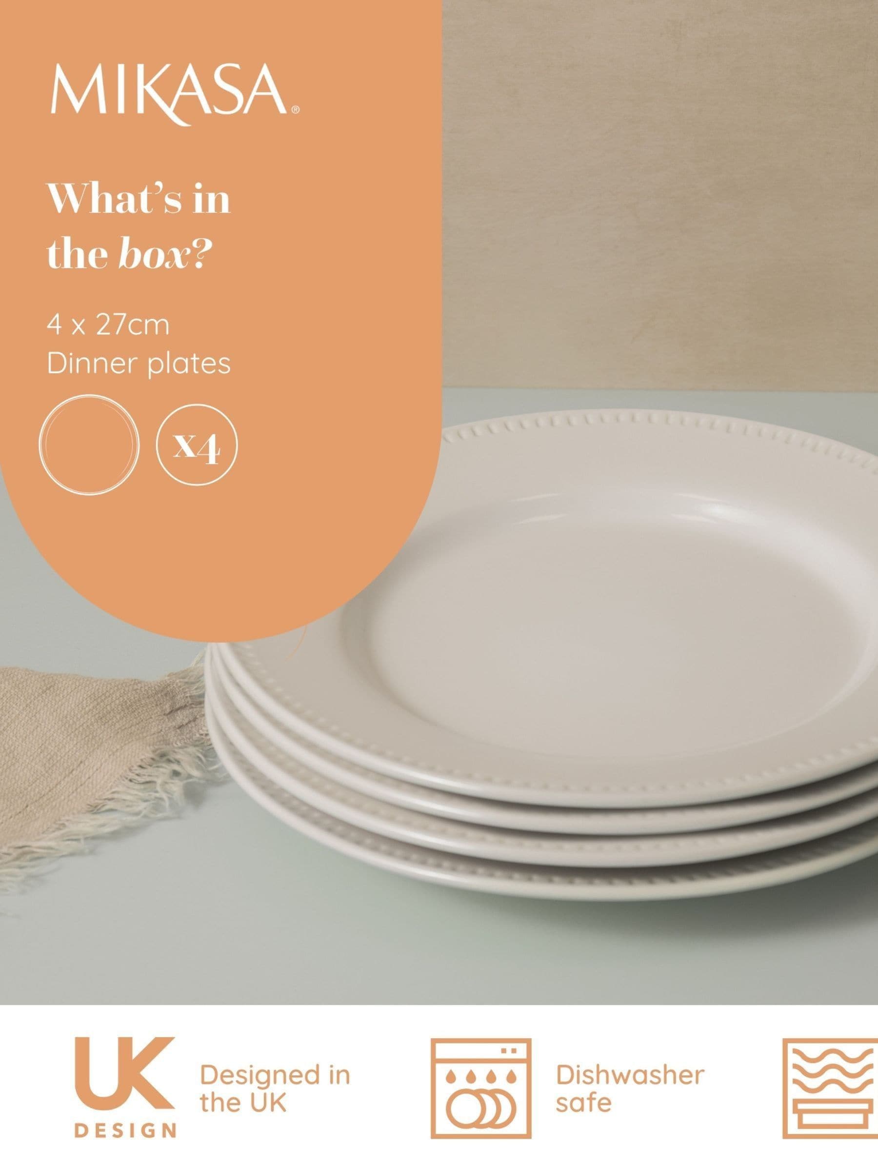Mikasa White Cranborne stoneware dinner plates 27cm diameter, imported from the UK