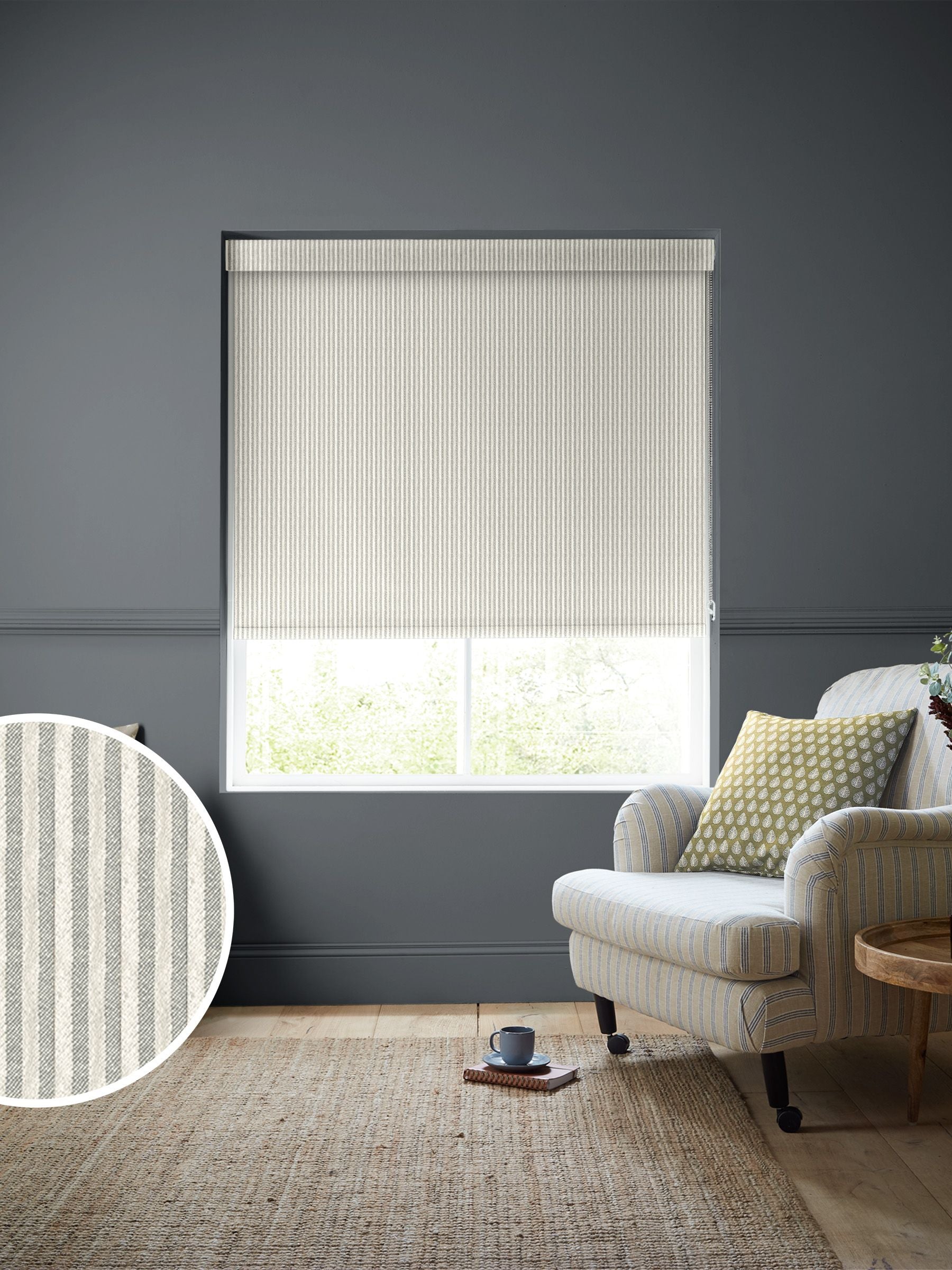 Emily Bond roller blinds Pebble Oscar Stripe - British product