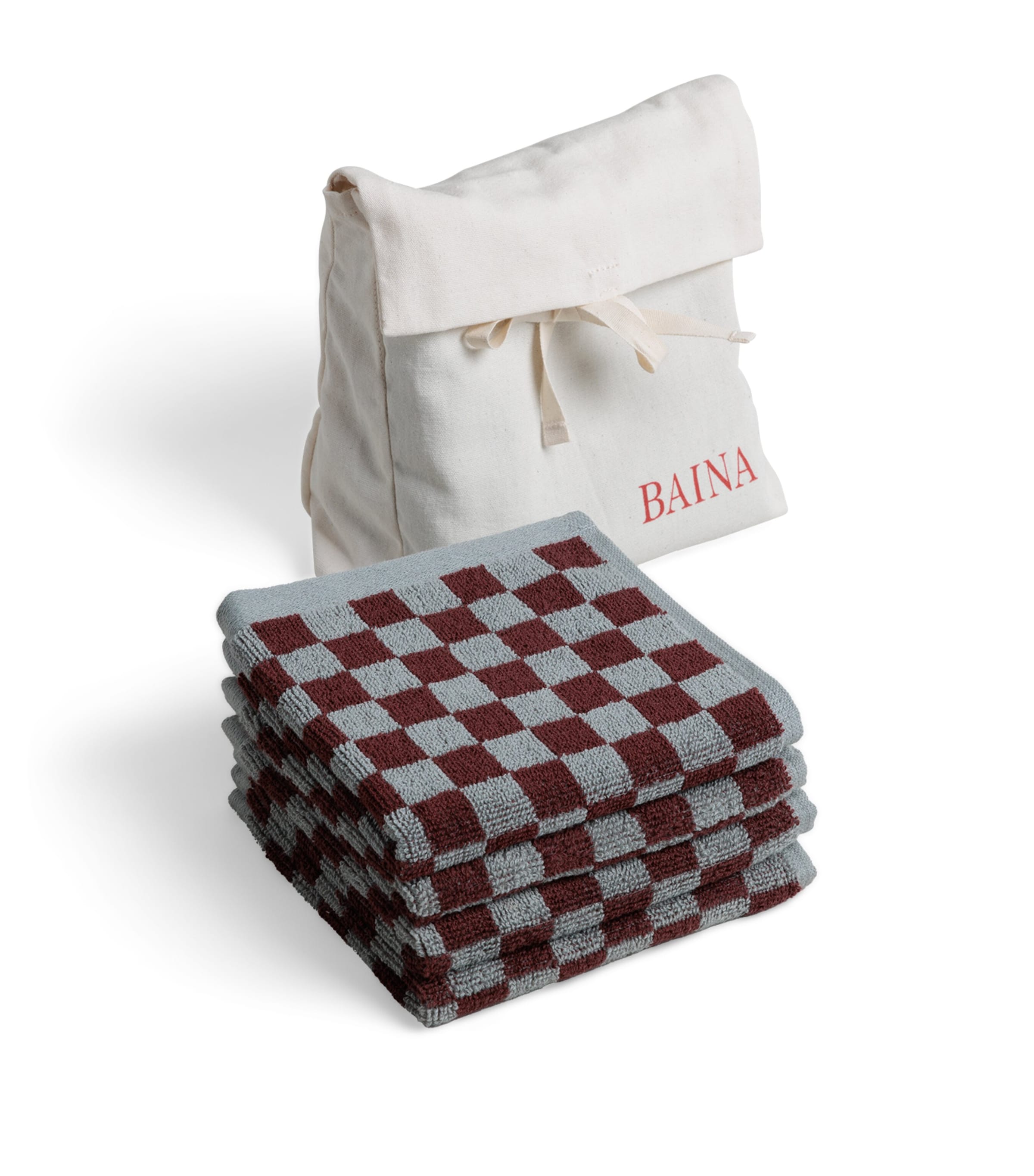 BAINA set of 4 organic cotton check pattern facecloths 30cm x 30cm - British product