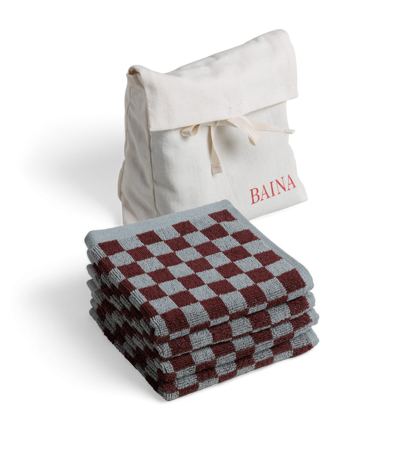 BAINA set of 4 organic cotton check pattern facecloths 30cm x 30cm - British product