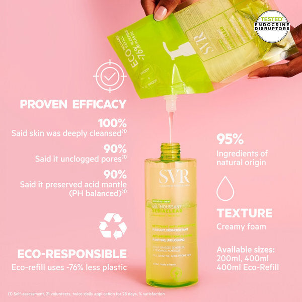SVR SEBIACLEAR foaming salicylic acid cleanser 400ml refill (British brand)