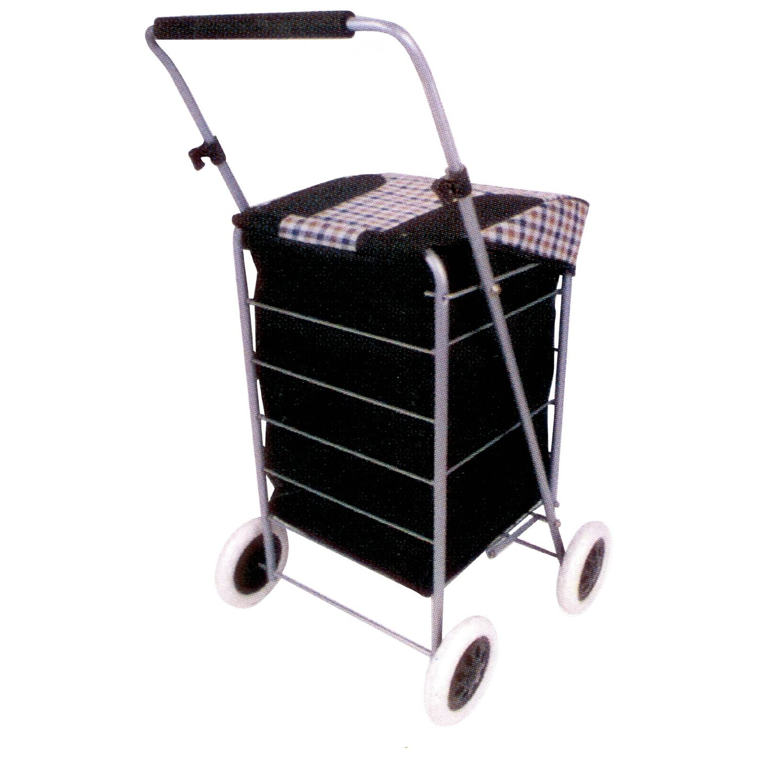Black and check print folding shopping trolley with 4 wheels - British product
