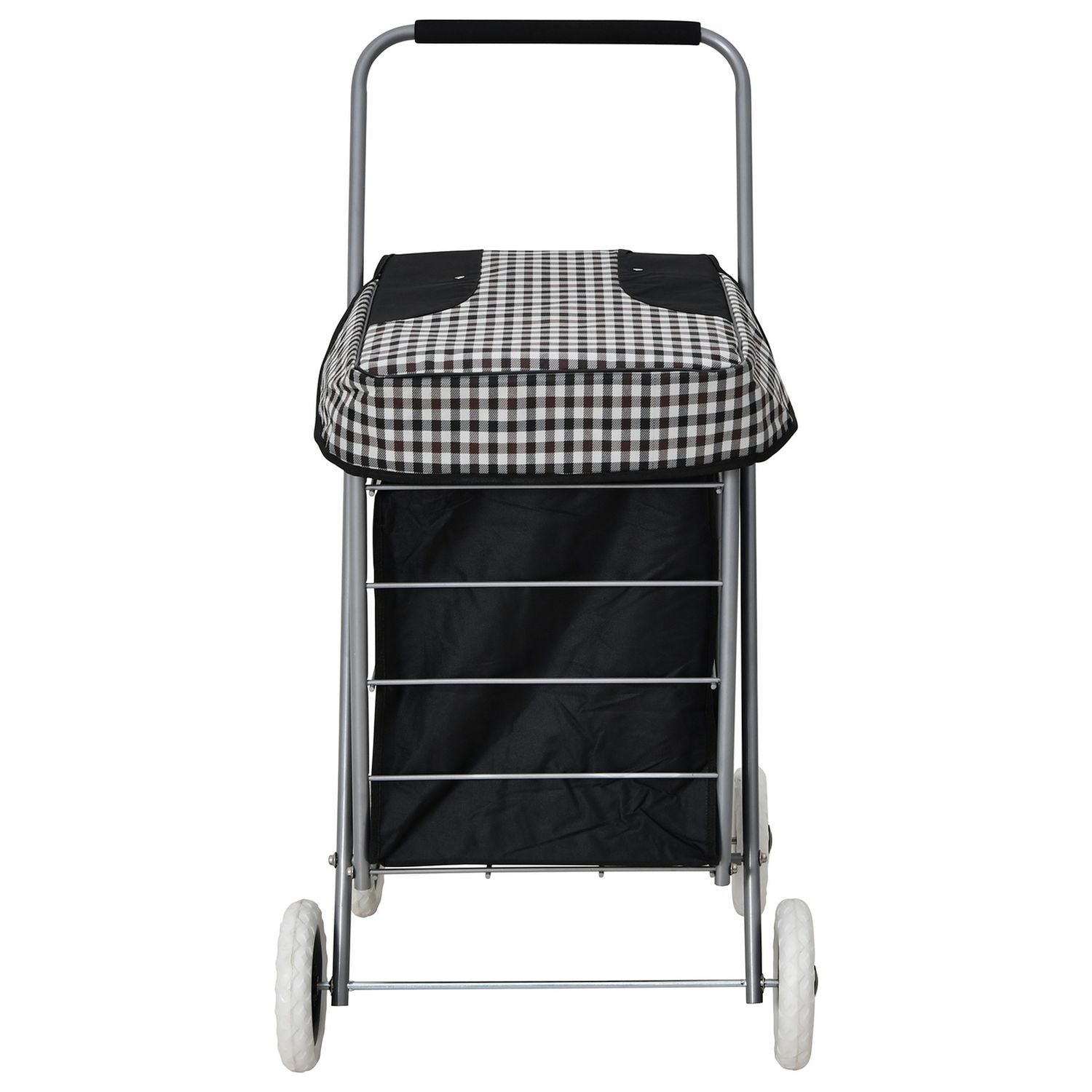 Black and check print folding shopping trolley with 4 wheels - British product